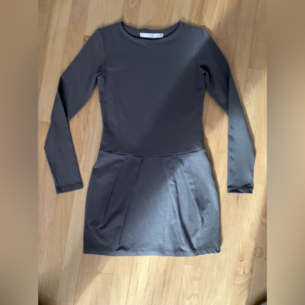 Susana Monaco Grey Long Sleeve Pleated Skirt Mini Dress